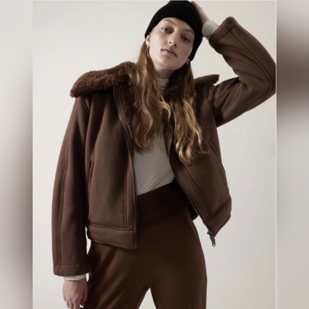 Athleta Women's Plus Size Full Zip Lined Mahogany Brown Westbound Sherpa Jacket